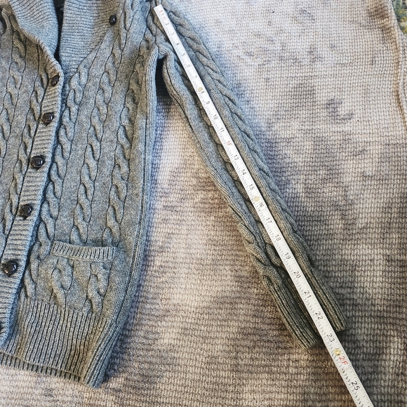 Ralph Lauren Gray Sweater Cardigan Cashmere Wool Button Up Collegiate Chunky Med - Picture 7 of 8